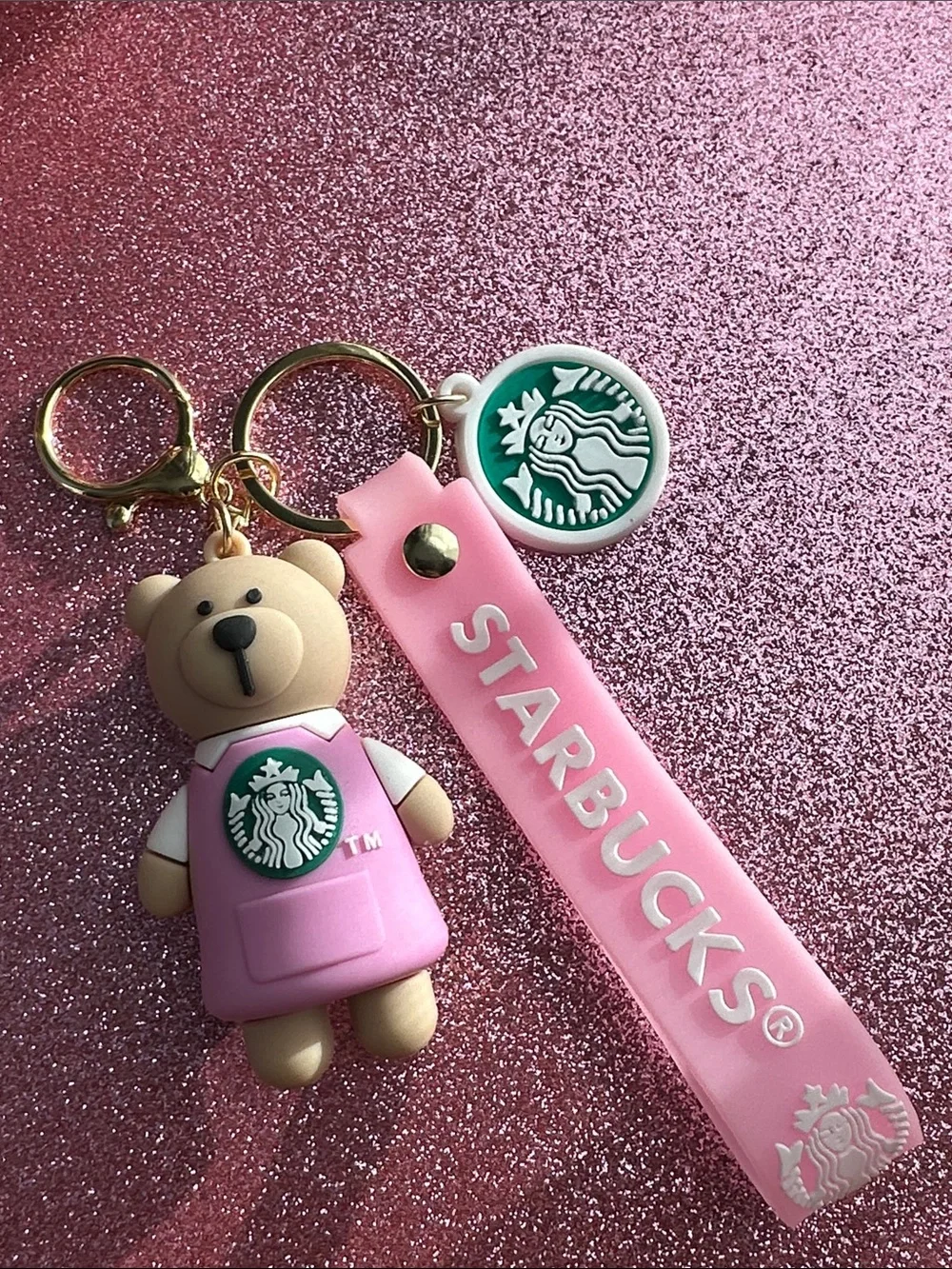 Starbucks Pink Bear Keychain with Logo Tag